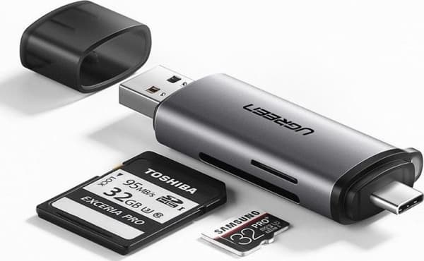 Ugreen - Kortläsare - 2-i-1 (MMC, SD, RS-MMC, microSD, SDHC, microSDHC, SDXC, microSDXC) - USB 3.0/USB-C