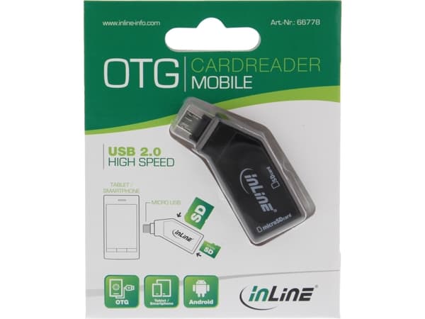 InLine 66778, MicroSD (TransFlash),SD,SDHC, musta, 480 Mbit/s, 32 GB, Micro-USB
