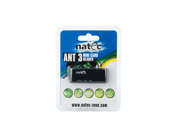 NATEC ANT 3 Mini, Memory Stick (MS), MicroSD (TransFlash), MiniSD, MMC, MS Micro (M2), MS PRO, MS PRO Duo,..., Svart, 480 Mbps, USB 2.0