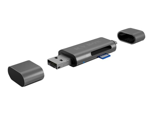 ICY BOX IB-CR201-C3 - Kortläsare (SD, microSD, SDHC, microSDHC, SDXC, microSDXC, SDHC UHS-I, microSDHC UHS-I) - micro USB / USB / USB-C 3.2 Gen 1