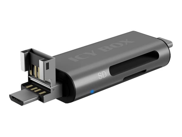 ICY BOX IB-CR201-C3 - Kortläsare (SD, microSD, SDHC, microSDHC, SDXC, microSDXC, SDHC UHS-I, microSDHC UHS-I) - micro USB / USB / USB-C 3.2 Gen 1