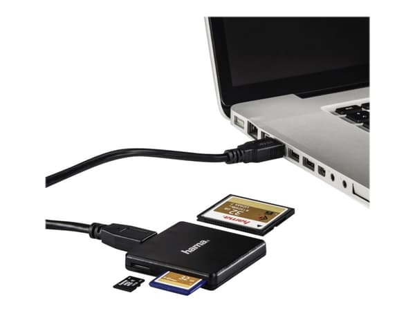 Hama USB 3.0 Multi-Card Reader - Kortinlukija (CF 1, SD, microSD, MMCplus, SDHC, microSDHC, SDXC, microSDXC) - USB 3.0 - USB 3.0