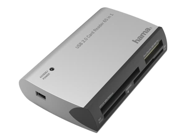 Hama All in One, CF, CF-tyyppi II, MMC, MMC+, MS Duo, MS PRO, MS PRO Duo, MS Pro-HG Duo, Muistitikku (MS),..., Musta, Hopea, 480 Mbit/s, Tila, Window