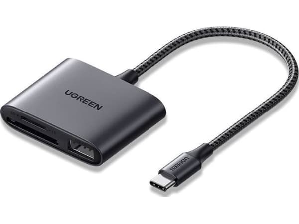 Kortin + USB-lukija, UGREEN CM387, USB-C (musta)