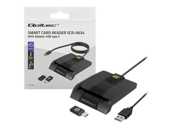 Qoltec SCR-0634 - SMART-sirukortinlukija - USB 2.0, USB-C