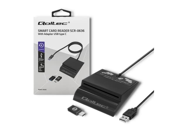 Qoltec Intelligent Smart ID SCR-0636 - SMART-kortläsare - USB-C, USB 2.0