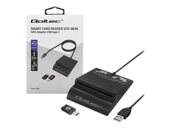Qoltec Intelligent Smart ID SCR-0636 - SMART-kortläsare - USB-C, USB 2.0