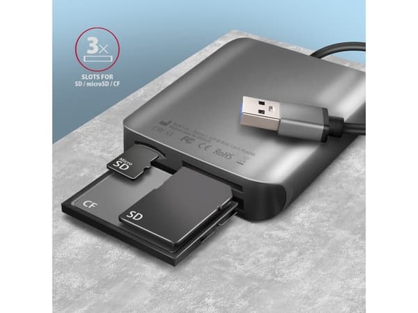 Axagon AXAGON CRE-S3, USB-A 3.2 Gen 1 - SUPERSPEED-kortinlukija, 3-paikkainen &amp; lun SD/microSD/CF, UHS-II-tuki