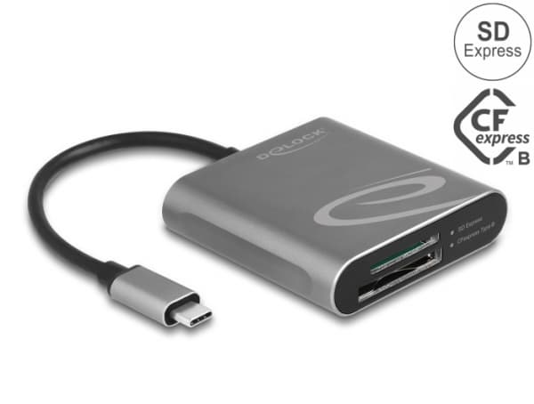 Delock - Kortinlukija (SDHC, SDXC, SDHC UHS-I, SDXC UHS-I, SDHC UHS-II, SDHC UHS-II, CFexpress 2.0 Type B, SD Express) - USB-C 3.2 Gen 2 - Windows 11