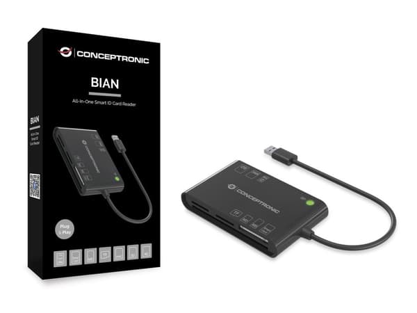 Conceptronic BIAN Allt-i-ett Smart-ID-kortläsare - EMV (Chip & PIN) - MMC - MS Micro (M2) - Memory Stick (MS) - MicroSD (TransFlash) - SD - SDHC - SDX
