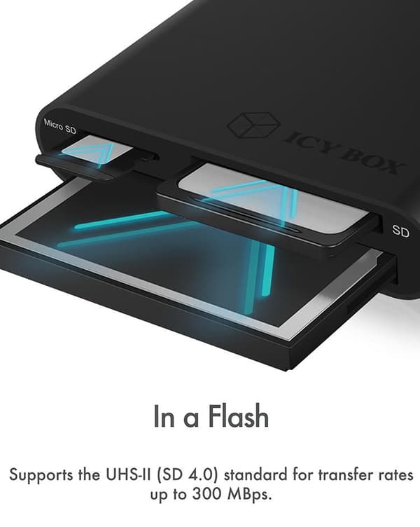 RaidSonic ICY BOX IB-CR301-U3 - kortläsare (CF I, SD, CF, microSD, SDHC, SDXC, SDHC UHS-I, SDXC UHS-I) - USB3.0 (IB-CR301-U3)