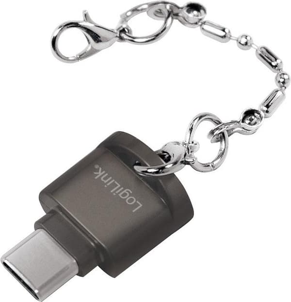 LogiLink USB 2.0 kortlæser som nøglebrik, sort miniformat, med USB-C stik, der kan bruges på begge sider, - 1 stk (CR0039)