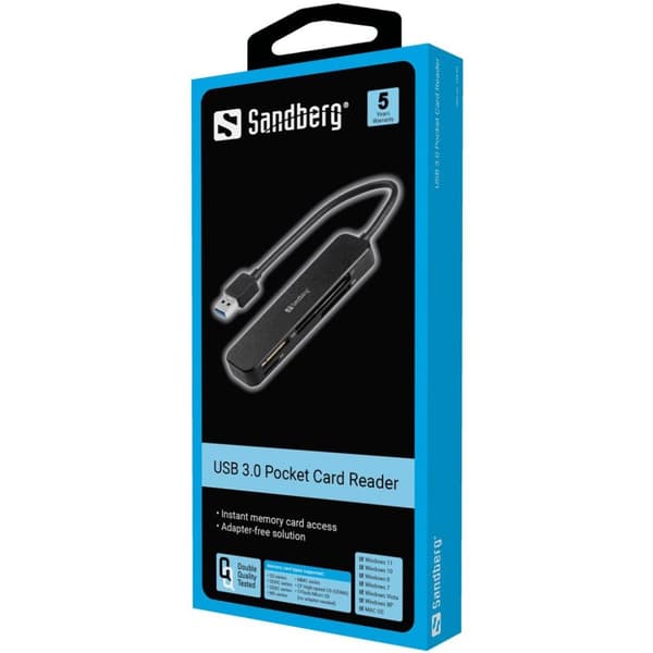 Sandberg USB 3.0 Pocket Card Reader USB 3.0 Pocket Card Reader, 134-32 (USB 3.0 Pocket Card Reader, MMC, Memory Stick (MS), MicroSD (TransFlash), SD,