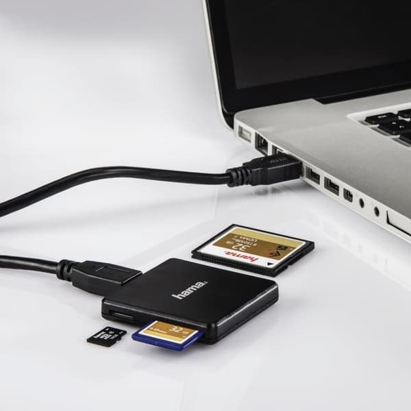 Hama USB 3.0 flerkortsläsare, SD/microSD/CF, svart