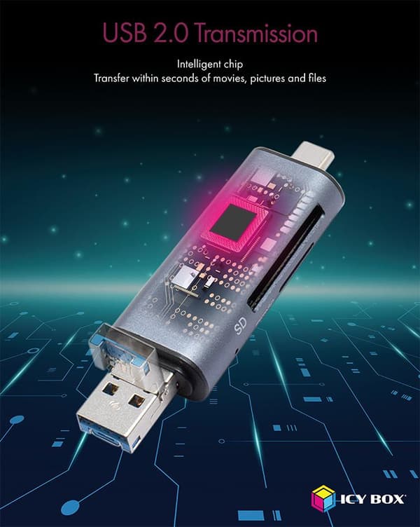 ICY BOX IB-CR200-C minneskortläsare USB 2.0 Antracit