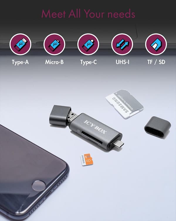 ICY BOX IB-CR200-C minneskortläsare USB 2.0 Antracit