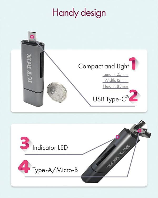ICY BOX IB-CR200-C minneskortläsare USB 2.0 Antracit