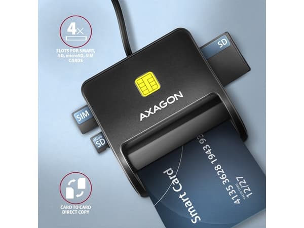AXAGON CRE-SM3SD USB Smart Card &amp; SD/microSD/SIM-kortin tasolukija