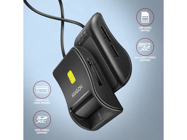 AXAGON CRE-SM3SD USB Smart Card &amp; SD/microSD/SIM-kortin tasolukija