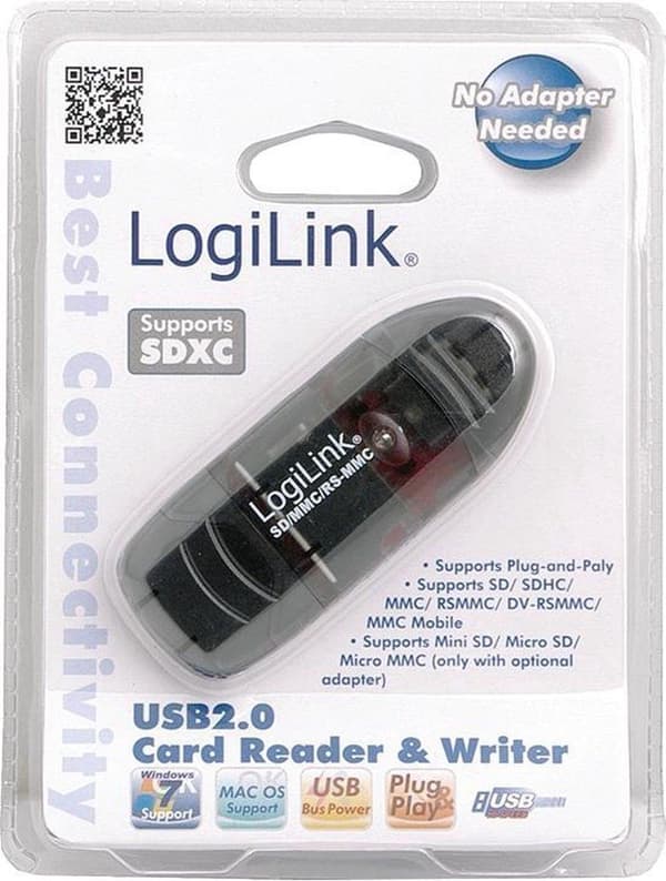 LogiLink Cardreader USB 2.0 Stick extern för SD/MMC USB 2.0 Svart minneskortläsare