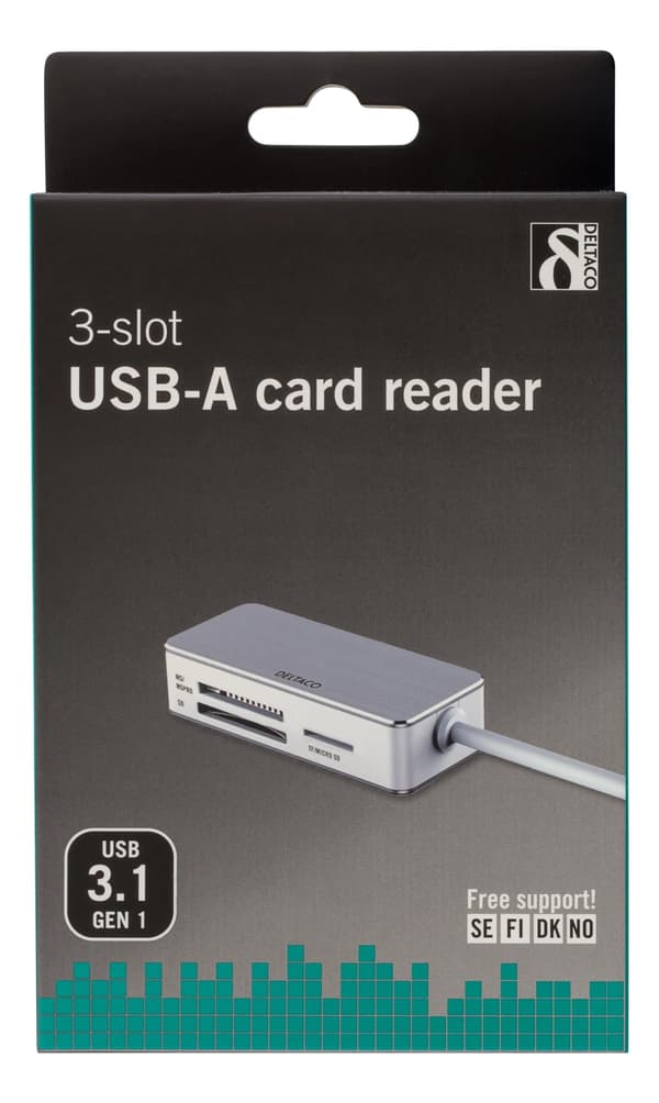 DELTACO USB 3.0 minnekortleser, 3 spor, hvit/sølv (UCR-147)