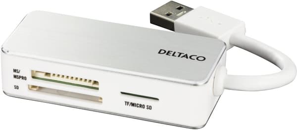 DELTACO USB 3.0 minnekortleser, 3 spor, hvit/sølv (UCR-147)