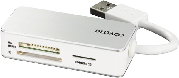 DELTACO USB 3.0 minnekortleser, 3 spor, hvit/sølv (UCR-147)
