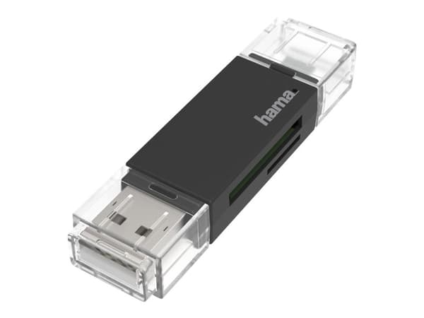 Hama 00200130, MicroSD (TransFlash), SD, Musta, 480 Mbit/s, Windows 10/8/7 Mac OS 10.x Android 4.0, USB/Micro-USB, 19,1 mm