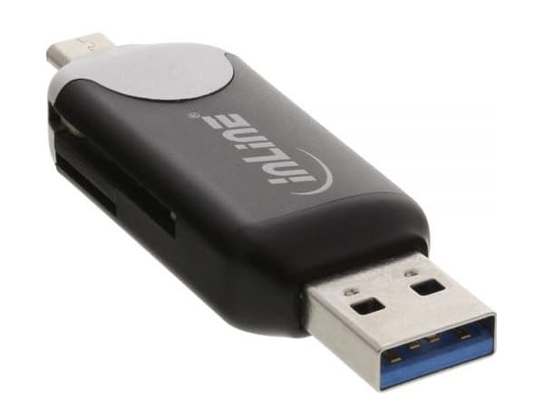InLine 66779C, MicroSD (TransFlash), SD, SDXC, Musta, 5000 Mbit/s, USB/Micro-USB, Android