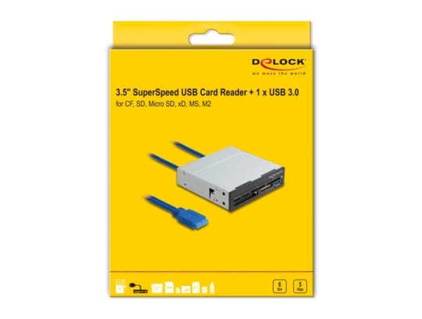 DeLOCK 91759, CF, CF-tyyppi II, MMC, MMC Mobile, MMC+, MMCmicro, MS Micro (M2), MS PRO, MS PRO Duo, MS Pro-HG,..., Musta, Harmaa, 3.5", 5000 Mbit/s,