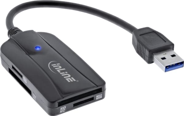 InLine 66772A, MMC Mobile, MicroSD (TransFlash), MicroSDHC, MicroSDXC, RS-MMC, SD, SDHC, SDXC, musta, 100 Mbps, Windows 7/8/8.1/10, Mac OS 10.4, USB