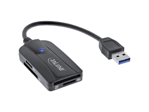 InLine 66772A, MMC Mobile, MicroSD (TransFlash), MicroSDHC, MicroSDXC, RS-MMC, SD, SDHC, SDXC, musta, 100 Mbps, Windows 7/8/8.1/10, Mac OS 10.4, USB