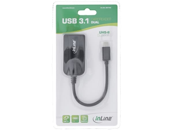 InLine 66772C, HC MMC+, MMC, MMC+, MicroSD (TransFlash), MicroSDHC, MicroSDXC, SD, SDHC, SDXC, Svart, 5000 Mbit/s, USB 3.2 Gen 1 (3.1 Gen 1) Type-C,