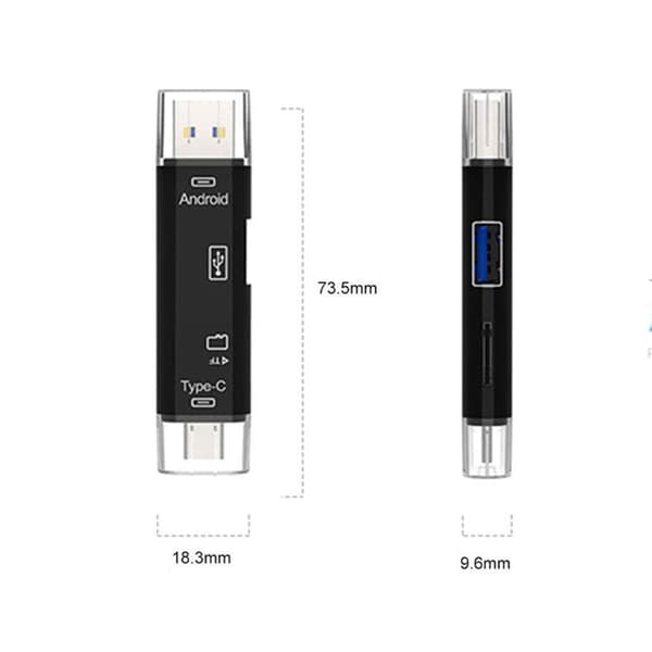5 i 1 multifunktions Micro USB Type-C TF-kortlæser OTG-adapter