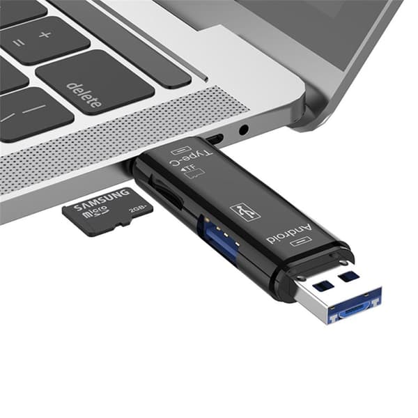 5 i 1 multifunktions Micro USB Type-C TF-kortlæser OTG-adapter