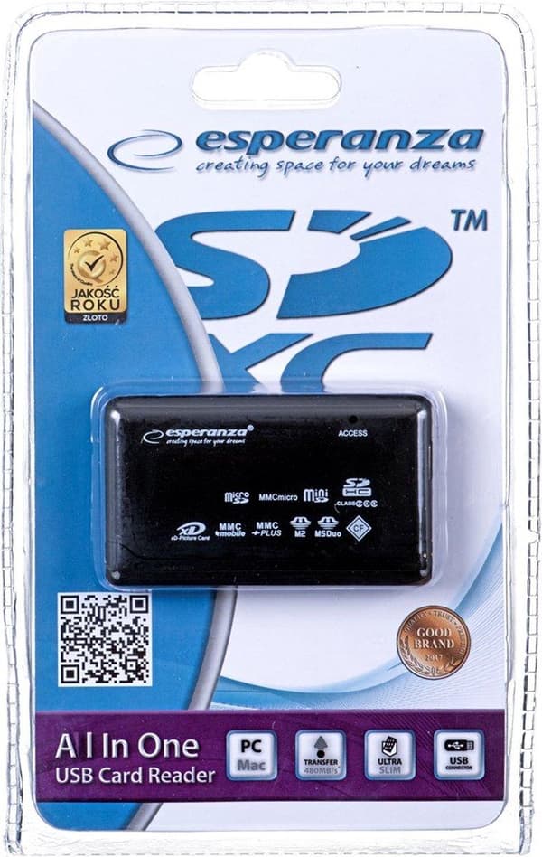 Esperanza EA117 kortlæser Sort USB 2.0