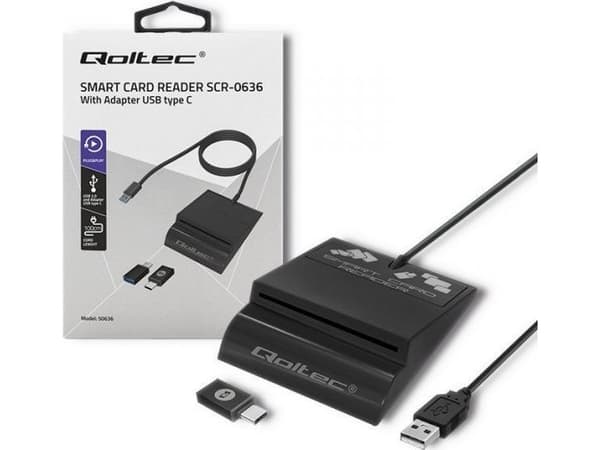 Qoltec Intelligent Smart ID SCR-0636 - SMART-kortläsare - USB-C, USB 2.0