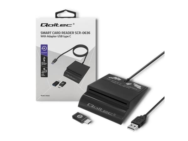 Qoltec Intelligent Smart ID SCR-0636 - SMART-kortläsare - USB-C, USB 2.0