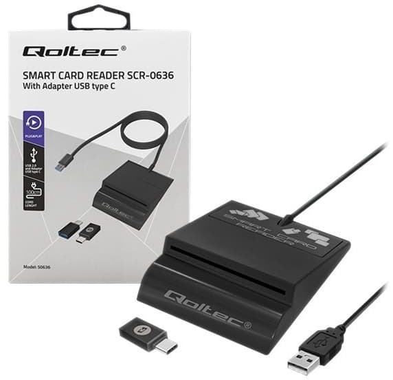 Qoltec Intelligent Smart ID SCR-0636 - SMART-kortläsare - USB-C, USB 2.0