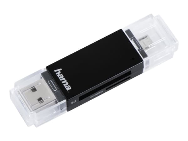 Hama Basic, MicroSD (TransFlash), SD, Musta, 480 Mbit/s, Windows XP / Vista / 7 / 8 / 10, Mac OS 9.x, Android 4.0, USB 2.0/Micro-USB, 1 kpl