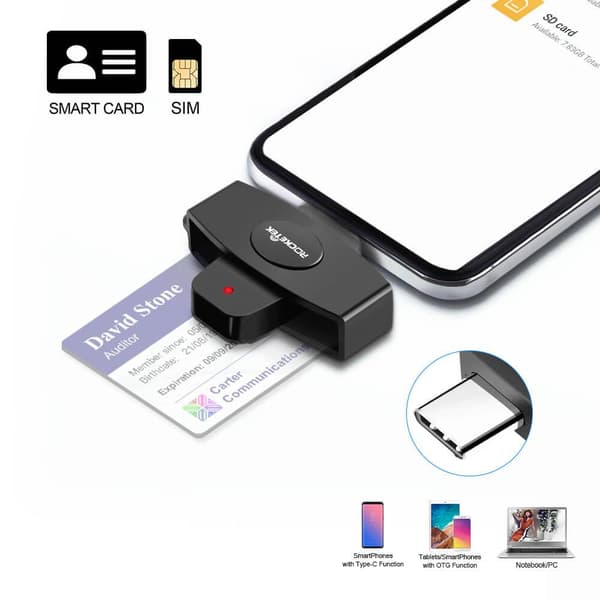 NÖRDIC USB-C Smartkort og SIM-kortlæser ISO7816 ID-kort EMV Kreditkort