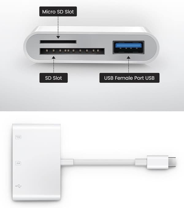 NÖRDIC USB-C kortleser 2 spor SD, MicroSD, 1xUSB-A 3.0 UHS-I