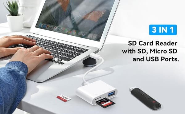 NÖRDIC USB-C kortleser 2 spor SD, MicroSD, 1xUSB-A 3.0 UHS-I