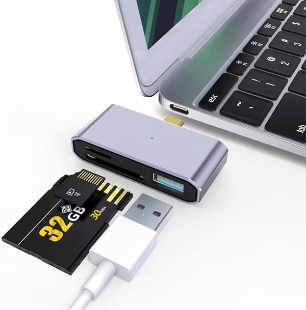 NÖRDIC USB-C Kortlæser 2 Slot SD og MicroSD UHS-I + USB-A 3.1