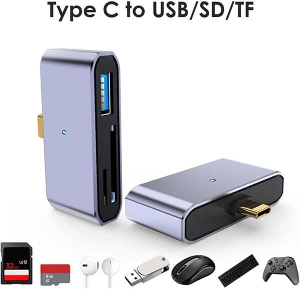 NÖRDIC USB-C Kortlæser 2 Slot SD og MicroSD UHS-I + USB-A 3.1