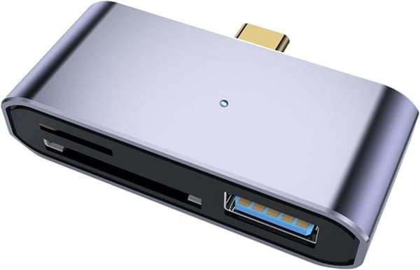 NÖRDIC USB-C Kortlæser 2 Slot SD og MicroSD UHS-I + USB-A 3.1