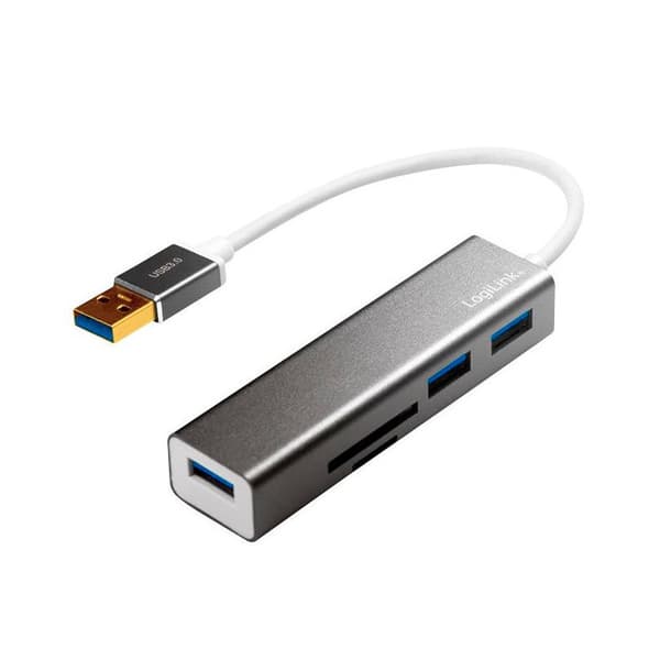 HUB extern LOGILINK, porturi USB: USB 3.0 x 3, conectare prin USB 3.0, alte porturi: SD, MicroSD, argintiu, "CR0045"  (timbru verde 0.8 lei)