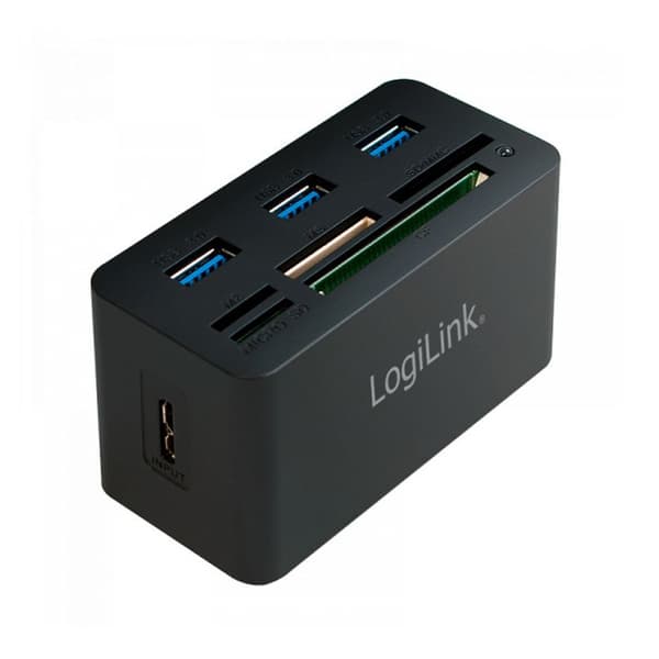 HUB extern LOGILINK, porturi USB: USB 3.0 x 3, conectare prin USB 3.0, alte porturi: SD, MicroSD, M2, MS Duo/Pro, CF, negru, "CR0042"  (timbru verde 0