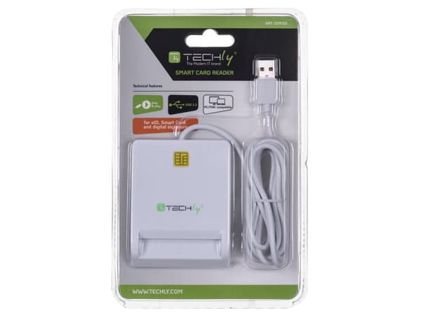 Techly Compact Smart Card Reader/Writer USB2.0 White I-CARD CAM-USB2TY, USB 2.0, 1,5 m, Vit, 107 g