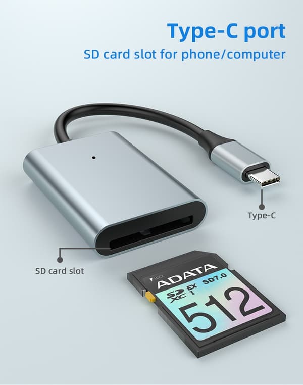 NÖRDIC USB-C 3.2 10Gbps Kortläsare SD Express 7.1 UHS-I NVME PCI-e 3.1